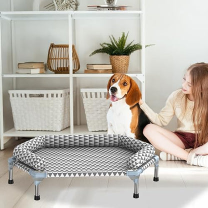 Orthopedic Dog Bed for Medium Dogs - Removable Bolsters & Cleanable Cover,Elevated Outdoor Dog Bed,Easy to Assemble,Up to 100lbs,Medium - size: 6 Sided Bolster Medium