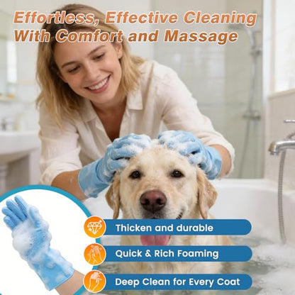 7 Pcs Bathing Kit with Storage Bag for Dogs & Cats Includes Pet Grooming Gloves, Dog Bath Brush & Finger Toothbrush All-in-One Pet Care (Ocean Blue) - color: Ocean Blue