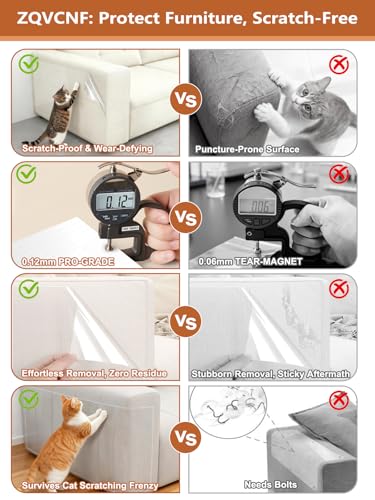Extra Thick Clear Anti Cat Scratch Furniture Protector 17" x 197"：ZQVCNF Self-Adhesive Couch & Door Tape from Cat Claws - Covers Walls, Bed Corners | Stops Cat & Dog Scratching Damage