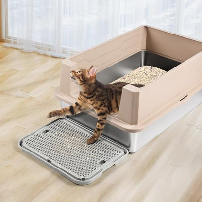 Large Cat Litter Box Step Mat, 16.5"x11.2" Cat Ramp Stairs, Cat Litter Catcher for Self-Cleaning Litter Box, Cats Pedal Step Stool Ideal for Kitten & Older Cats (Light Grey) - color: Light Grey Large