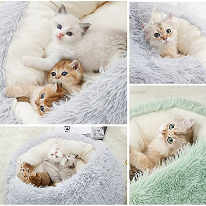 15.8'' Soft Round Plush Faux Fur Pet Bed for Cats or Small Dogs, Anti-Anxiety Cat Bed Puppy Bed, Washable Fluffy Anti-Slip Mute Base, Soft Pet Round Bed, Snooze Sleeping Cozy Kitty Kennel - color: green