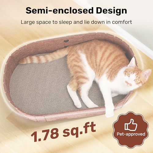 FUKUMARU Cat Scratcher, 24 Inch Sofa Shape Cat Scratching Bed, Reversible Detachable Cats Scratching Board, Round Cats Scratch Pads Refill Indoor, Caramel - color: Caramel