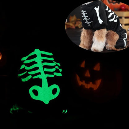 Dog Skeleton Costume Glow in The Dark Pet Cat Halloween Jumpsuit 4 Legged Onesie for Small Dog Cat, L - color: Luminous Skeleton, size: Large
