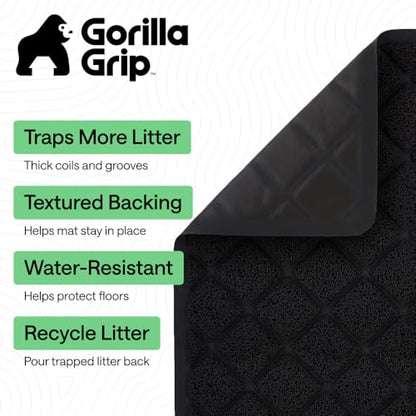 GORILLA GRIP Cat Litter Box Mat, Cushioned Coil Mesh Litter Trapping Mats, Scatter Control Supplies for Less Mess, Phthalate Free, Ultra Deep Catch Grooves, Rinse or Vacuum to Clean, 17x11 Black - color: Black, style: X-Small (17" x 11")