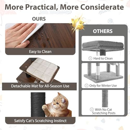 PETSITE 59.5 Inches Modern Cat Tree, Multi-Level Cat Tower with Scratching Posts, Large Condo with Removable Pad, Cushioned Soft Top Perch, and Interactive Dangling Ball (Brown) - color: Brown