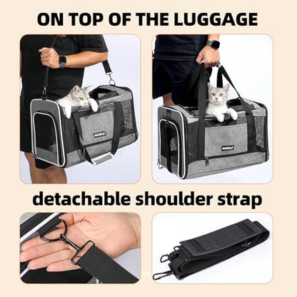 Cat Carrier Soft-Sided Travel Bag for Medium to Large Cats Over 15lbs, Small Dog Carrier Crate Top Entry Breathable Mesh Puppy 12 Pounds, Pet Rabbit Carrying Cage Kennel Collapsible Grey - color: Grey