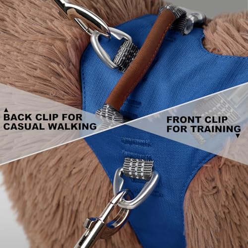 No Pull Dog Harness – Adjustable Reflective Nylon Vest for Small Medium Large Dogs, Escape Proof Training Harness with Leather Control Handle, Lightweight Aluminum Hardware (Royal Blue, L) - color: Royal Blue, size: L