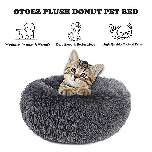otoez Kitten Puppy Bed Extra Small XS Round Dog Cat Beds Anti Anxiety Plush Pet Calming Donut Bed with Non-Slip Waterproof Bottom, Washable (15.7", Dark Grey) - color: Dark Grey, size: 15.7"