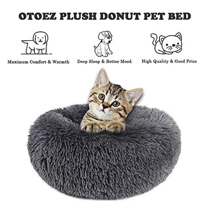 otoez Kitten Puppy Bed Extra Small XS Round Dog Cat Beds Anti Anxiety Plush Pet Calming Donut Bed with Non-Slip Waterproof Bottom, Washable (15.7", Dark Grey) - color: Dark Grey, size: 15.7"