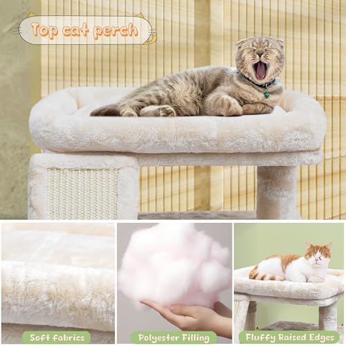 Small Cat Tree for Indoor Cats, Cat Tower with Scratching Post, Perch and Cozy Condo for Kittens and Adult Pets (Beige) - color: Beige