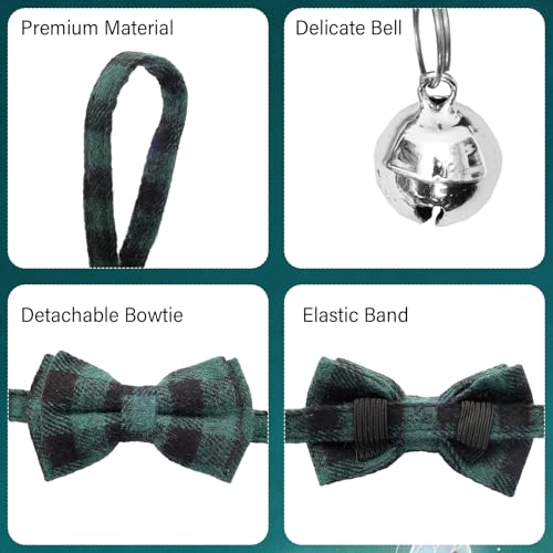 6 Pcs Cat Collar Breakaway with Bow Tie and Bell Kitten Collars Removable Bowtie Plaid Cat Collar for Cats Kittens Puppy (Vintage) - style: vintage
