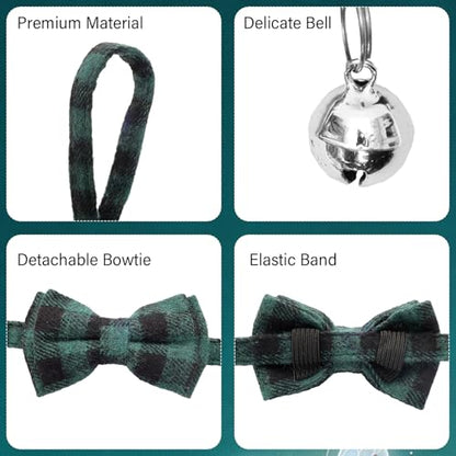 6 Pcs Cat Collar Breakaway with Bow Tie and Bell Kitten Collars Removable Bowtie Plaid Cat Collar for Cats Kittens Puppy (Vintage) - style: vintage