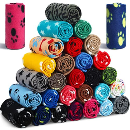 Chumia 28 Pieces Puppy Blanket Bulk Small Fleece Pet Blanket for Puppy Dogs Kitten Cats Pets Soft Warm Paw Print Sleep Mat Bed Covers, 28 Styles(23.6 x 27.6 Inch) - size: 23.6 x 27.6 Inch