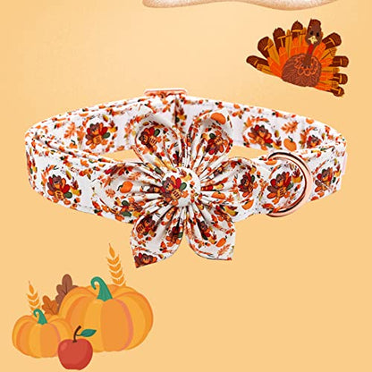 Dog Collar with Flower - Thanksgiving Turkey Print Pet Collar Cute Puppy Collar Pet Flower Adjustable Collars for X-Small Dogs - color: Turkey, size: X-Small (Pack of 1)