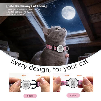 2 Pack QR Code Cat Collar with Instant Lost Pet Recovery System, Scan for Urgent Alerts & Location Info, Breakaway Reflective Collar with Safety Bell (Blue & Pink) - color: Paw pattern - Blue & Pink
