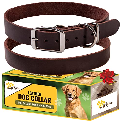 ADITYNA Leather Dog Collar for Small Dogs - Classic, Soft, Strong, Heavy Duty, Handmade Top-Grain Leather - for Walking, Training, and Hiking - color: Brown, size: S - Neck: 12-16 inches