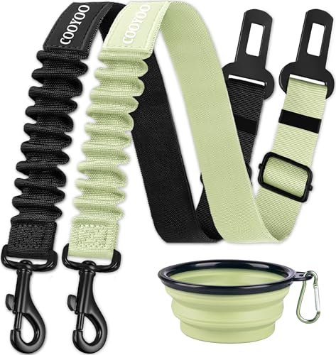 Dog Seat Belt,3 Piece Set Retractable Dog Car Adjustable Seatbelts for Vehicle Nylon Pet Safety Heavy Duty & Elastic & Durable Car Harness for Dogs - color: Set 11-Black+Light Green