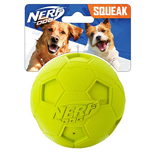 Nerf Dog Soccer Ball Dog Toy with Interactive Squeaker, Lightweight, Durable and Water Resistant, 3.25 Inches, for Small/Medium/Large Breeds, Single Unit, Green - color: Green, size: 3.25-inches
