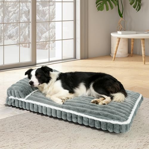 Comfort Dog Beds for Extra Large Dogs,Dog Bed with Removable Washable Cover, Deluxe Plush Dogs Bed for Crate with Pillow, Anti-Slip Pet Mat Mattress for Kennel with Durable Zipper(Grey,XL) - color: Grey, size: X-Large