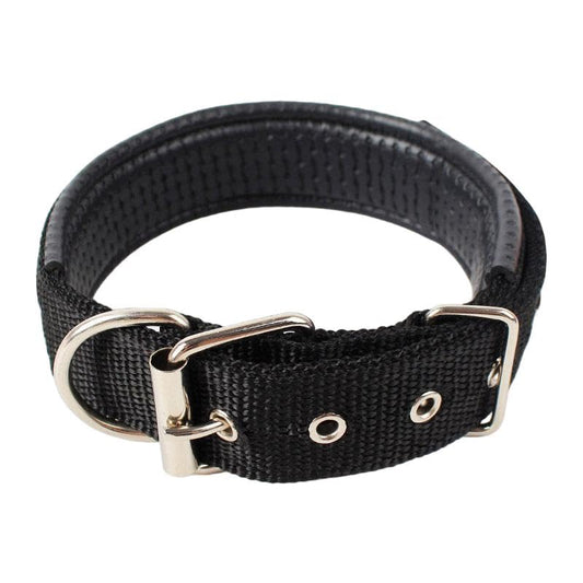 Padded Nylon Dog Collar with Soft Lining, Metal Buckle, Multiple Colors, 3x58cm, Neck Size 38-47cm (Black) - color: Black