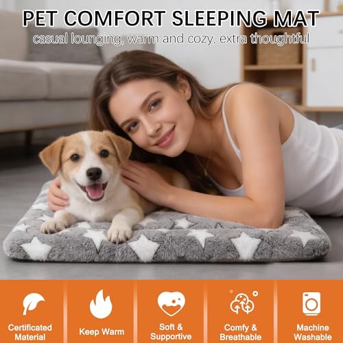 Dog Bed Mat, Reversible Crate Pad & Cute Dog Bed - Machine Washable Kennel Mat with Ultra Soft for Small Dogs (Cool/Warm), 24" x 18", Grey&Star - color: Grey&Star, size: 24"L*18"W*1.5"Th