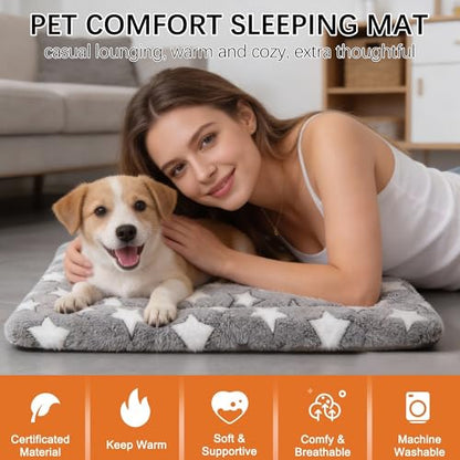 Dog Bed Mat, Reversible Crate Pad & Cute Dog Bed - Machine Washable Kennel Mat with Ultra Soft for Small Dogs (Cool/Warm), 24" x 18", Grey&Star - color: Grey&Star, size: 24"L*18"W*1.5"Th