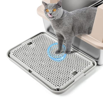 Large Cat Litter Box Step Mat, 16.5"x11.2" Cat Ramp Stairs, Cat Litter Catcher for Self-Cleaning Litter Box, Cats Pedal Step Stool Ideal for Kitten & Older Cats (Light Grey) - color: Light Grey Large
