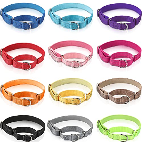 12 Pcs Martingale Collar for Medium Dogs Reflective Dog Collar with Durable Metal Buckle Adjustable Nylon Pet Prevent Slipping Out for Pupplies, 12 Colors(Medium) - size: Medium