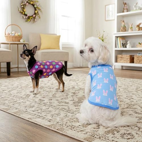 4-Pack Easter Dog Tank Tops Spring Summer Colorful Sleeveless Pet Apparel Rabbit & Easter Egg Patterns Outfits Puppy Vest for Small Medium Large Dogs XS - size: X-Small