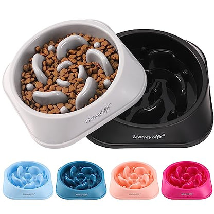 MateeyLife Slow Feeder Dog Bowls 2PCS, Anti-Choking Puzzle Dog Food Bowls, Anti-Slip Interactive Feeding Slow Down Eating, Bloat Stop Maze Dishes for Medium Large Breeds Gray&Black - color: B-Gray&Black, size: Medium