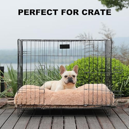 Bedfolks Plush Waterproof Dog Crate Bed, Removable Washable Cover, Faux Fur Pad for Medium Dogs, 29"x21", Camel - color: Solid Camel, size: Medium(29x21'')