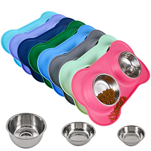 Dog Bowls 2 Stainless Steel Bowl for Pet Water and Food Feeder with Non Spill Skid Resistant Silicone Mat for Pets Puppy Small Medium Cats Dogs - color: Pink, size: 6½ oz ea