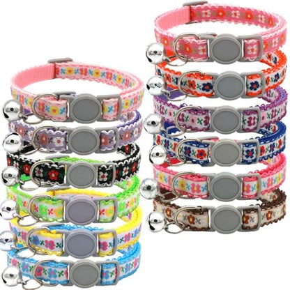 2 Pack Cat Collar with Bells, Purple Flower Collars for Cats Breakaway Safety Buckle Girl Kitten Collars with Bells Cute Fancy Boy Female for XXS XS Tiny Little Puppy Pet Dogs,Neck 7-12 Inch - color: Purple