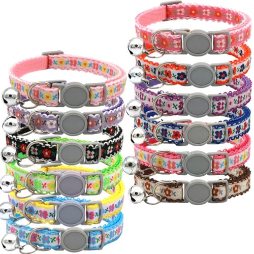 2 Pack Cat Collar with Bells, Pink HotPink Flower Collars for Cats Breakaway Safety Buckle Girl Kitten Collars with Bells Cute Fancy Boy Female for XXS XS Tiny Little Puppy Pet Dogs,Neck 7-12 Inch - color: Pink+HotPink