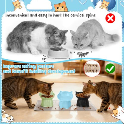 3 Pcs Elevated Cat Bowls 15°Raised Cat Food Bowl with Silicone Mat Whisker Friendly Anti Vomiting Cats Dishes Pet Food and Water Bowls for Indoor Cats Kittens Classic Blue, Black, Green Colors - color: Blue, Black, Green