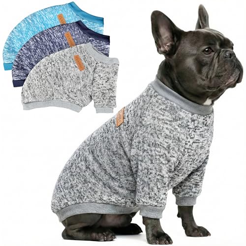 3 Pack Dog Sweaters for Small Dogs Girl Boy Winter Fleece Clothes Warm Soft Dog Sweatshirt Outfit for Dogs Cats Pet Apparel - color: Navy Blue+Grey+Light Blue, size: XXL (Back: 20.4", Chest: 26.7", 22-26 lbs)
