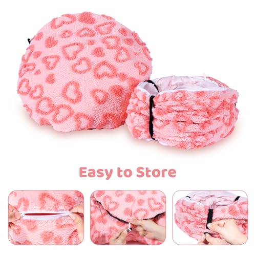 Cat Tunnel Bed, Cute Cat Tunnel Toy with Washable Cushion, Fits Indoor Cats up to 25 lbs, Cute Peekaboo Cave Pet Bed for Kittens, Rabbits, Pink Heart - color: Pink Heart