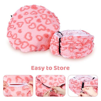 Cat Tunnel Bed, Cute Cat Tunnel Toy with Washable Cushion, Fits Indoor Cats up to 25 lbs, Cute Peekaboo Cave Pet Bed for Kittens, Rabbits, Pink Heart - color: Pink Heart