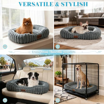 Cute Washable Dog Bed for Small Dogs -Soft Plush Calming Puppy & Cat Bed with Anti-Slip Bottom, Rectangle Anti-Anxiety Puppy Kennel Bed with Handle, 25" x 21" x 4",Grey - color: Warm Gray, size: 25"L x 21"W x 4"Th
