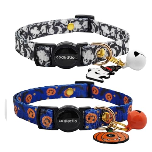2 Pack Breakaway cat Collars with Bell,Safety Quick Release Pendant Cute Kitten Collar,Adjustable 20-30cm (Halloween4, 20-30cm) - color: Halloween4