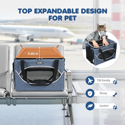 Top-Expandable Pet Carrier 18x11x11Inch Delta American United Airline Approved Underseat to 15lbs Stable Car Travel Carriers for Small Dogs Cats with Locking Safety Zippers Anti-Scratch Mesh - color: Blue, size: 18"x11"x11"