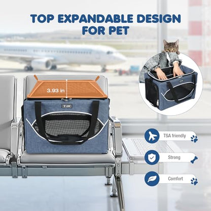 Top-Expandable Pet Carrier 18x11x11Inch Delta American United Airline Approved Underseat to 15lbs Stable Car Travel Carriers for Small Dogs Cats with Locking Safety Zippers Anti-Scratch Mesh - color: Blue, size: 18"x11"x11"