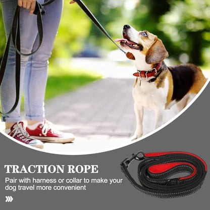 Beaupretty Double Handle Dog Leash Outdoor Pet Walking Leash with Traffic Handle for Medium Dogs Comfortable Non-Chafing Grey and Red Traction Rope