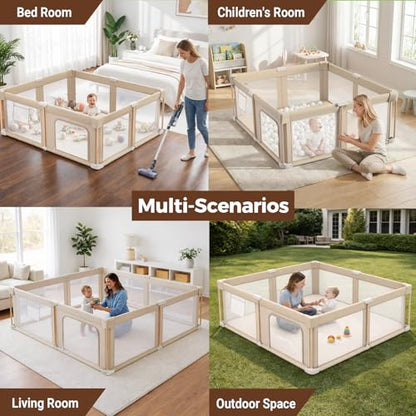 Foldable Baby Playpen with Mat, Foldable Baby Fence Play Yards for Babies and Toddlers, Play Pen with Breathable Mesh and Anti-Fall Pads (71"×59") - size: 71"×59"