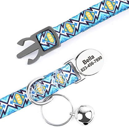 2 PCS Custom Personalized Customized Engraved Breakaway Boy Girl Kitten Cat Collar with ID Name Phone Number Buckle with Bell