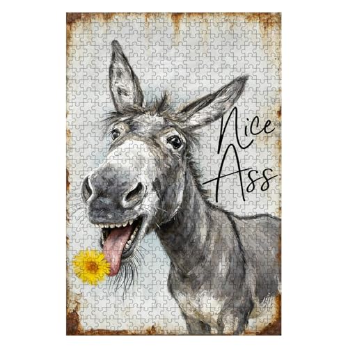 500 Pieces Wooden Jigsaw Puzzle Donkey with Yellow Flower Hand Eye Coordination Training Fine Motor Skills Development 20.4x15 Inch - color: Wooden Puzzle10, size: 500 Piece pcs