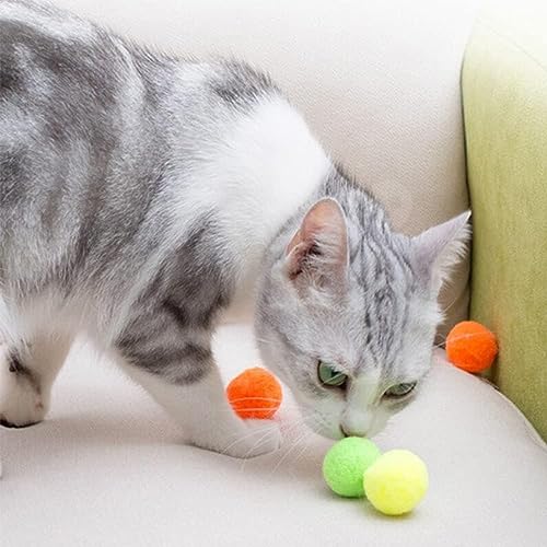 30 Pcs Soft Pom Pom Balls for Kittens with Cat Ball Launcher Toy, Interactive Plush Toy for Kitten Training and Play - Pet Products for Cats (3.0 CM with Bloster) - size: 1.2 Inches 30 Balls With Ball Gun