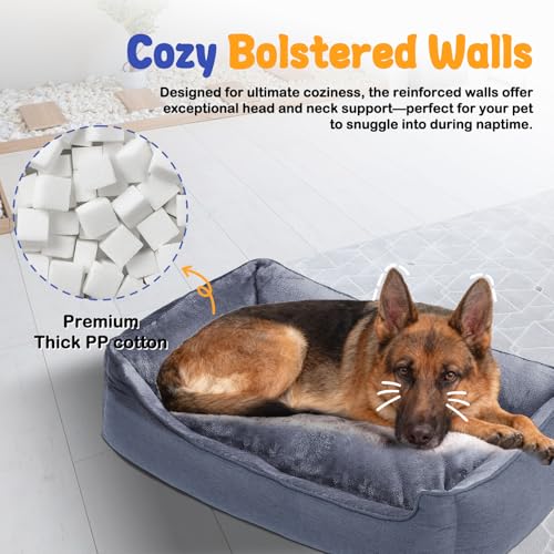Rectangle Dog Bed for Large Size Dog with Removable Washable Cover Pet Bed with Bolster Sides Non-Slip Bottom Pet Sofa Waterproof Lining Durable Pet Cuddler, Dark Grey, 35x 26x 7.5 in - color: Dark Grey, size: 35"L x 26"W x 7.5"Th