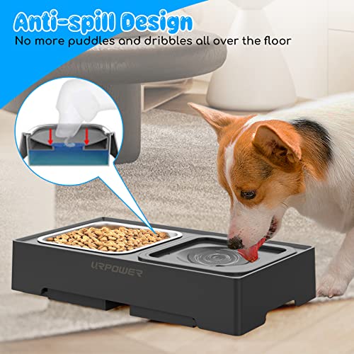 URPOWER 2-in-1 Elevated Dog Bowls 4 Height Adjustable Raised Dog Bowls with No Spill Water Bowl and Stainless Steel Food Bowl Non-Slip Stand for Small Medium Large Dogs - color: Black, size: No Spill Water Bowl