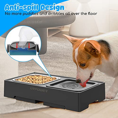 URPOWER 2-in-1 Elevated Dog Bowls 4 Height Adjustable Raised Dog Bowls with No Spill Water Bowl and Stainless Steel Food Bowl Non-Slip Stand for Small Medium Large Dogs - color: Black, size: No Spill Water Bowl